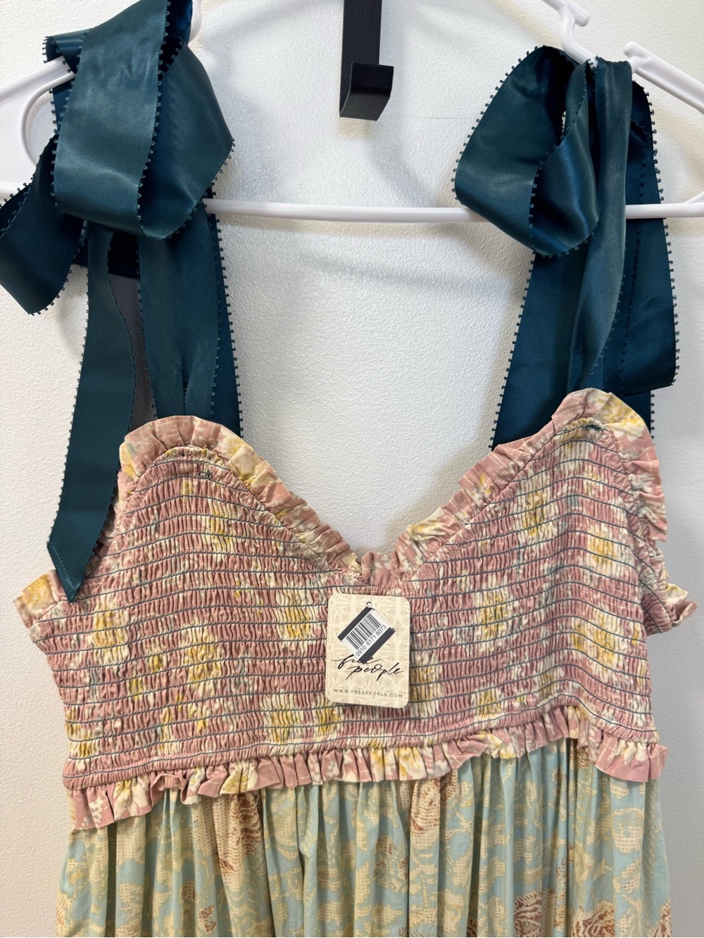 Free People Floral Tiered Maxi Dress with Navy Ribbon Ties - Picture 3 of 5